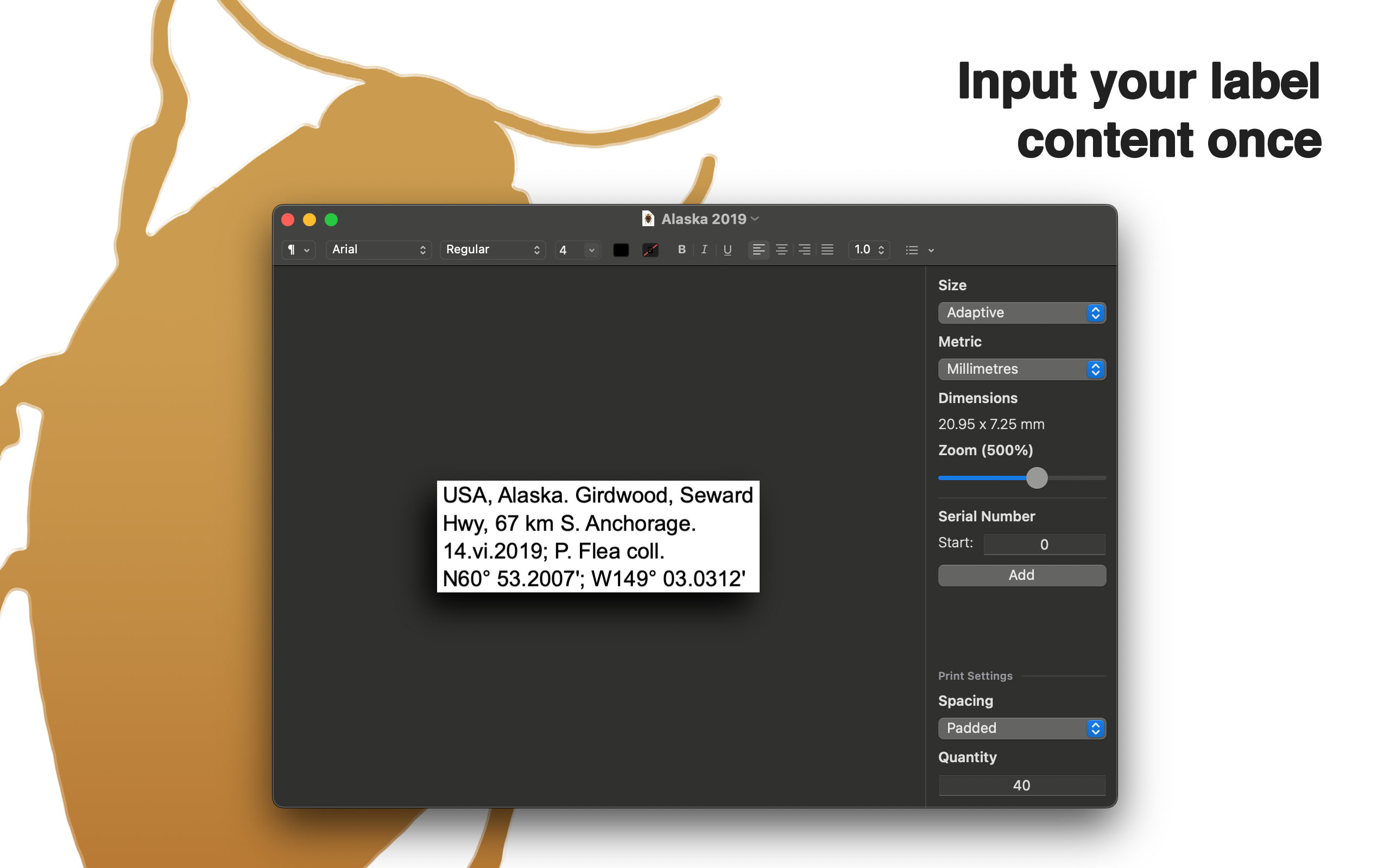 Labug Entomology Label Maker